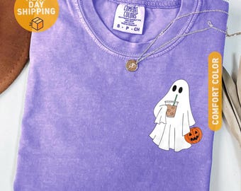 Comfort Colors Ghost Coffee T-Shirt, Cute Halloween Lovers Tee