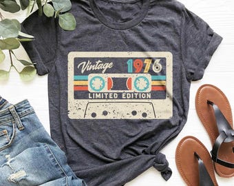 Vintage 1976 Cassette Tape T-Shirt, 50th Birthday Gift