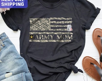 US Camo Flag Proud Army Mom Shirt, Personalized Army Mom Shirt, Soldier Mom T-Shirt, Army Family Day, USA Army Mom Gift, Military Mom Shirt