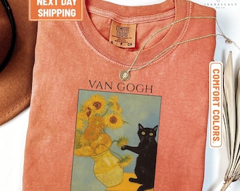 Comfort Colors Van Gogh Cat T-Shirt, Funny Black Cat Tee