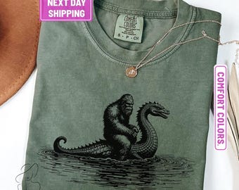 Funny T Shirts, Comfort Colors Bigfoot Shirts, Hilarious Loch Ness Monster Really Vintage Shirt, Funny Sasquatch Graphic Big Foot Shirt