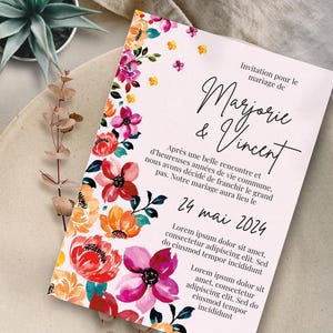 Faire-part Floral - Modèle Canva Personnalisable pour Mariage - Invitation Élégante à Imprimer