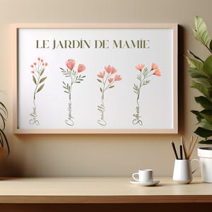 Affiche personnalisée Le Jardin de Mamie – Cadeau pour Mamie avec les prénoms des petits-enfants