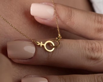 14k Gold Zierliche Geschlecht Symbol Halskette, feministische Halskette, Lesben Halskette, minimalistische Transgender Halskette, Venus Symbol Halskette