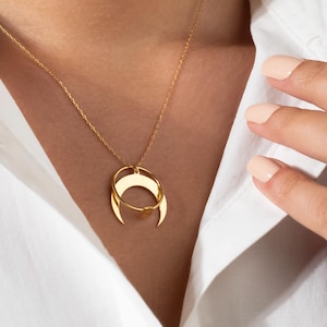 14k Gold Mond Ring Halter Halskette, Mondsichel Ringhalter Anhänger, Geschenk für Arzt und Krankenschwester, Weihnachtsgeschenk, Frau Geschenk Ehering Halter