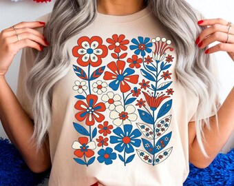 America floral shirt Png, 4th of July Png, USA shirt png, American flag png, Independence Day shirt png, Patriotic tee png, Flowers png
