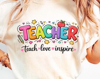 Preppy Teacher Teach Love Inspire Png, Retro Teacher Png, Preppy Teacher shirt png, Teacher coquette, Back to school png