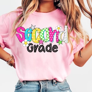 Checkered Second Grade Shirt PNG: Preppy Teacher Design (Digital Download)