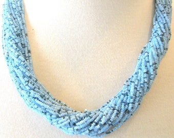 Estate 1960's Necklace, w/20 Plus Strands of Tiny Pale Blue Beads