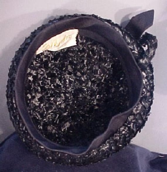 Vintage 1960's GENEVIEVE Original Black Straw Hat - image 5