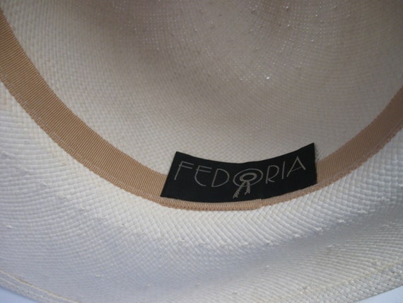 Vintage FEDORIA Cream Straw Hat with Cream Chiffo… - image 5