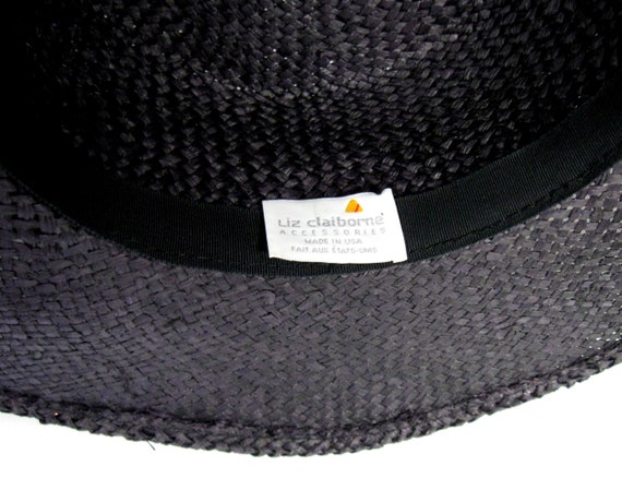 Vintage LIZ CLAIBORNE Black Straw Big Brim Hat wi… - image 5