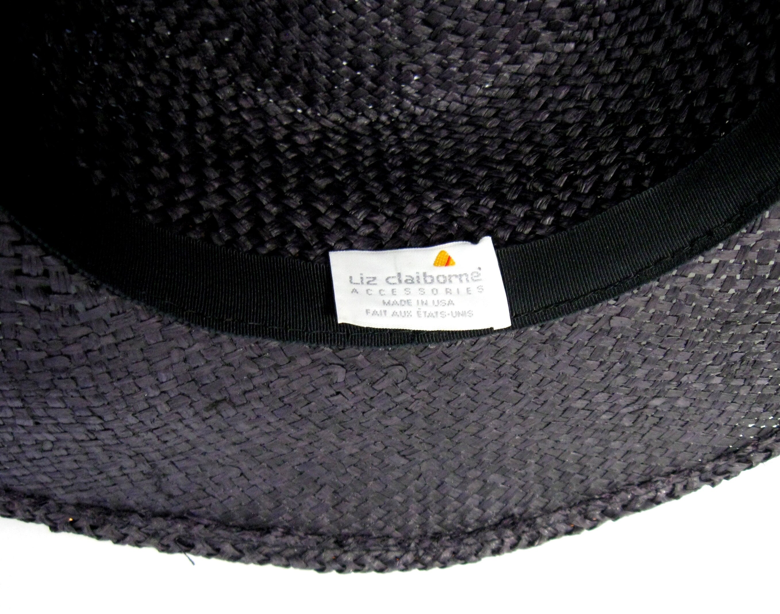 Vintage LIZ CLAIBORNE Straw Black Hat with White Band and Floral Accent Vintage Liz Claiborne Straw Hat. Large Brim | eBay main image 3