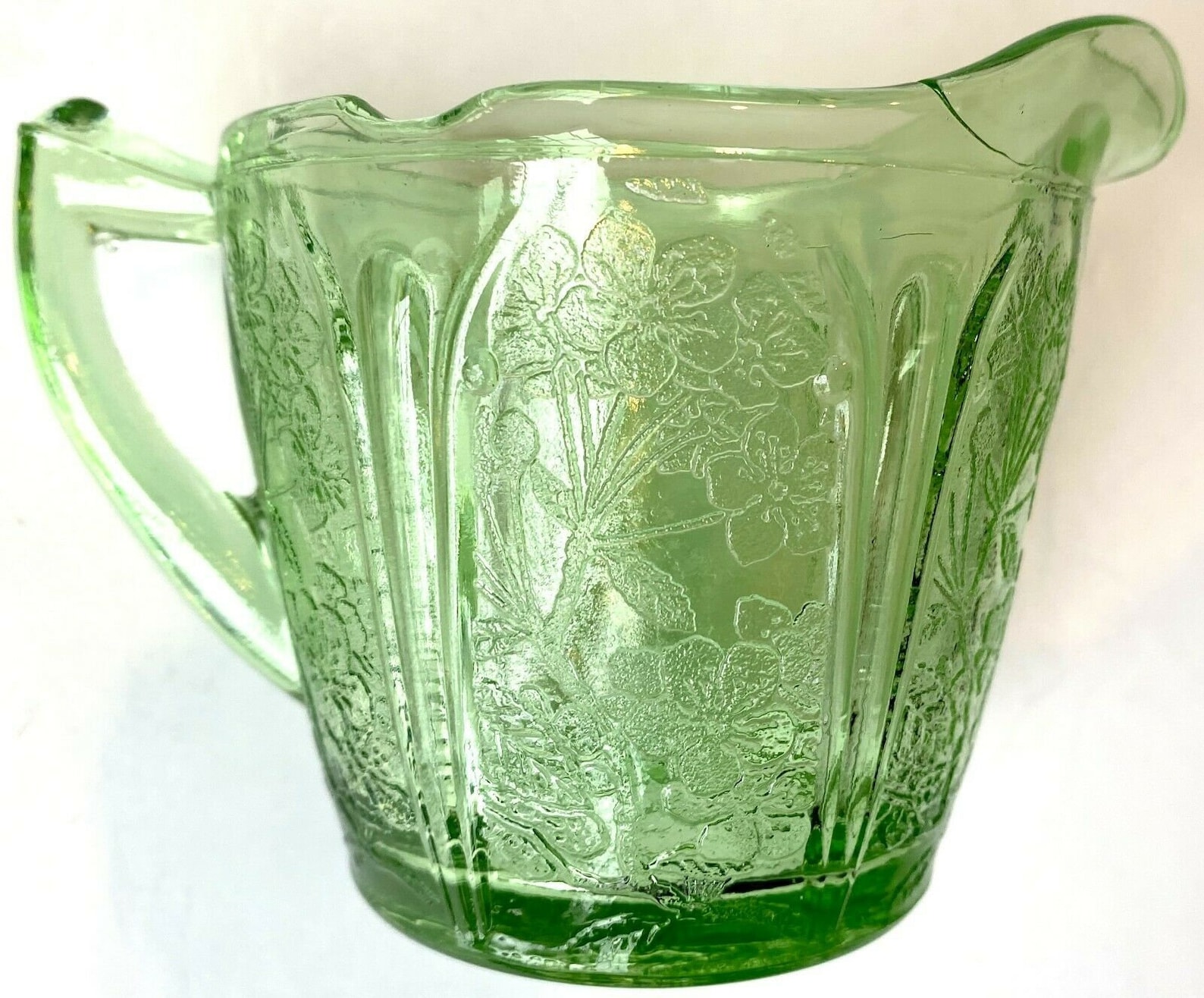 Green Depression Glass Cherry Blossom Creamer & Sugar | Etsy