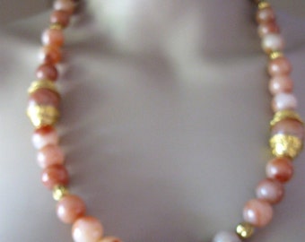 Vintage Taupe Marbleized 26" Long Glass Bead Necklace