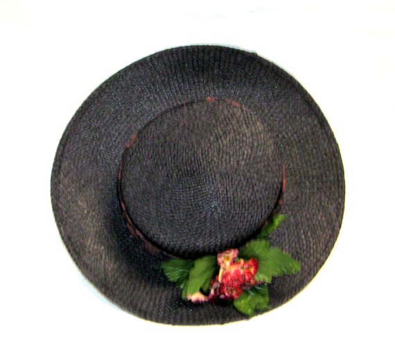 Vintage LIZ CLAIBORNE Black Straw Big Brim Hat wi… - image 4