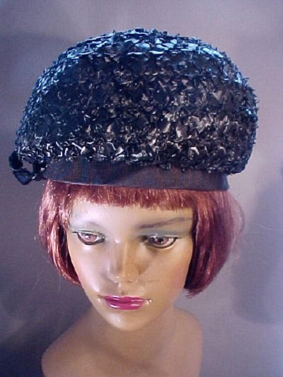 Vintage 1960's GENEVIEVE Original Black Straw Hat - image 1