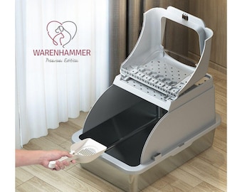 Caja de arena para gatos XXL Premium - acero inoxidable con tapa - gran apertura frontal / An x L x Al: 62 x 41 x 40 cm