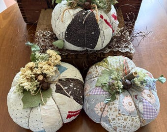 Repurposed Quilt Pumpkins Fall Decor
