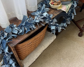 Handmade Recycled Rustic Fabric Denim Scrap Garland 5 Ft