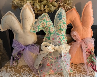Vintage Quilt Bunny Decor – Handmade Fabric Bunny for Spring & Easter