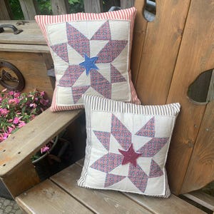 Americana Throw Pillow Ticking Stripe with Vintage Quilt Star