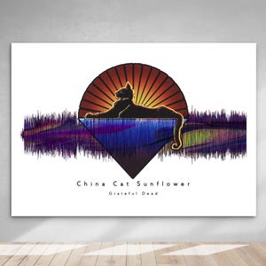 China Cat Sunflower Waveform Poster Print, Grateful Dead Music Wall Art, Rock Music Decor, Gift for Him or Her