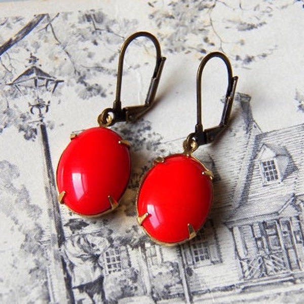 SALE - Lost Without You  - Earrings - Vintage Opaque Red Glass Jewels