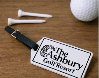 Etichetta personalizzata per sacca da golf bianca e nera – Incisione personalizzata con cinturino in pelle, papà, nonno, torneo, società, giornata fuori, addio al celibato