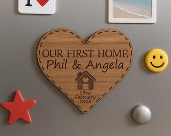 Personalised Walnut Wood Heart Fridge Magnet – Rustic Engraved Keepsake, Custom First Home, Wedding, Anniversary or Housewarming Gift