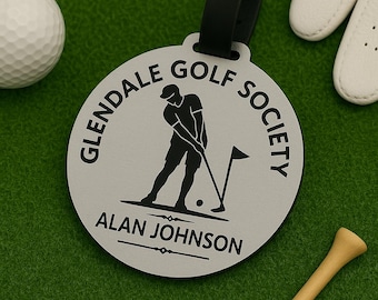Personalised Golf Bag Tag – Custom Engraved with Leather Strap, Novelty Gift for Him , Dad, Grandad, Tournament, society, away day , stag do