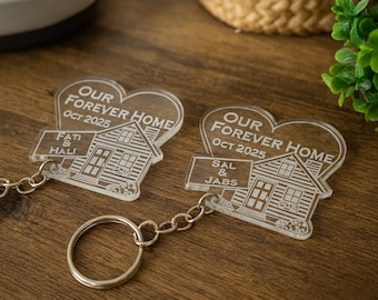 Portachiavi personalizzati per la casa – La nostra casa per sempre / La nostra prima casa / La nostra nuova casa – Regalo personalizzato con nome e data per coppie, nuovi proprietari di casa