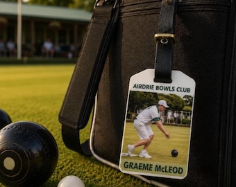 Etichetta personalizzata per borsa da bocce/bagaglio sportivo con cinturino in pelle/personalizzabile con nome e immagine del club, del socio e dell'azienda – Resistente per esterni