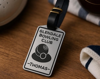 Personalised Bowls Club Bag Tag – Engraved Sports Luggage Tag with Leather Strap | Custom Club & Member Name – Outdoor Durable