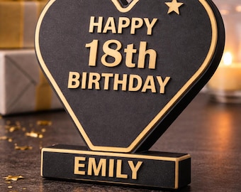 Targa di compleanno a forma di cuore personalizzata / Regalo personalizzato con nome ed età / Ricordo per il 16°, 18° e 21° compleanno / Figlio, figlia, nipote, mamma, papà /