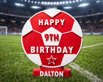 Regalo di compleanno personalizzato a tema calcio / Qualsiasi età o club / Targa personalizzata con nome del pallone da calcio / Stampa 3D autoportante / diversi colori
