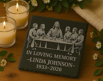 Sottobicchiere commemorativo personalizzato dell'Ultima Cena / Regalo in amorevole ricordo / Ricordo religioso / Segno di Gesù in amorevole ricordo, regalo per lutto