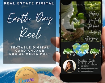 Bienes raíces Feliz Día de la Tierra Marketing de agentes inmobiliarios Redes sociales Reels Publicación Tarjeta digital, Agente inmobiliario Feliz Día de la Tierra Marketing de primavera Canva