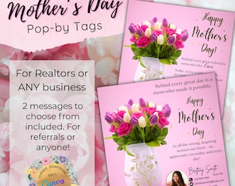 Etiqueta de regalo para el Día de la Madre para agentes inmobiliarios o cualquier negocio, tarjeta de presentación con mensaje de texto para bienes raíces, redes sociales digitales, marketing de primavera