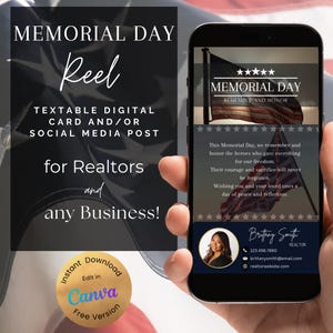Tarjeta digital con formato de texto para el Día de los Caídos en Bienes Raíces, Reel de Marketing en Facebook para Redes Sociales, Agente Inmobiliario o cualquier Negocio, Día de Conmemoración Militar