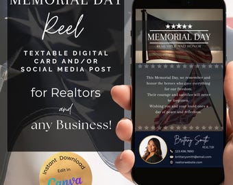 Tarjeta digital con formato de texto para el Día de los Caídos en Bienes Raíces, Reel de Marketing en Facebook para Redes Sociales, Agente Inmobiliario o cualquier Negocio, Día de Conmemoración Militar