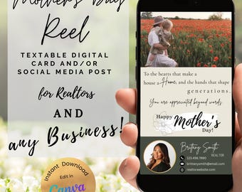 Postal de video digital de felicitación por el Día de la Madre para agentes inmobiliarios o cualquier negocio, marketing para clientes inmobiliarios, redes sociales, Spring fb Reels