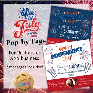 4th of July Realtor Pop-By Tags, Independence Day Marketing (Digital Download)