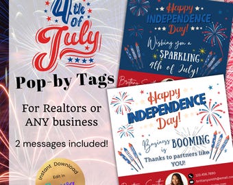4th of July Realtor Pop-By Tags, Independence Day Marketing (Digital Download)