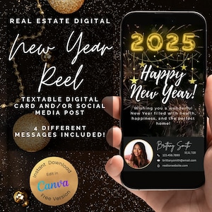 Immobilier Bonne année 2025 Marketing pour agents immobiliers Réseaux sociaux Carte postale numérique, agent immobilier Bonne année Marketing immobilier Canva