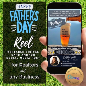 Cartão postal digital com vídeo texturizado de Feliz Dia dos Pais para corretores de imóveis/qualquer empresa, marketing de mídia social, FB Reels para clientes pais