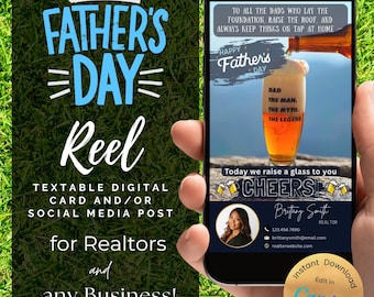 Real Estate Happy Father's Day Textable Video digital post card, Realtor/Any Business Social Media Marketing FB Reels for Dad clientele
