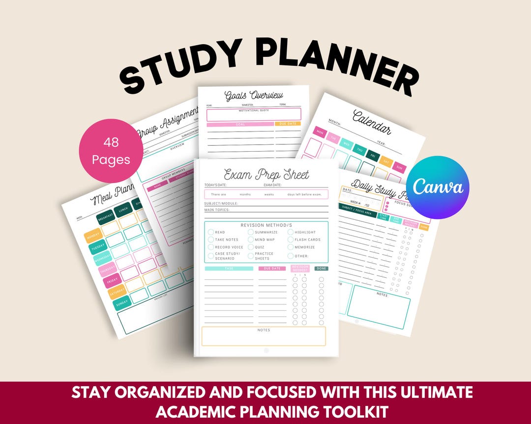 Academic Study Planner Printable: Exam Tracker & Student Organizer ...