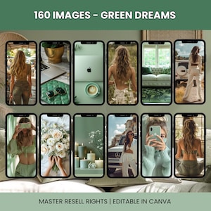 Green Dreams Aesthetic Stock Photo Bundle | 160 Lifestyle & Nature Images | Master Resell Rights | Canva Editable