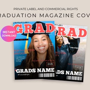 Editable Graduation Magazine Cover Template – Custom Senior 2025 Invite, Digital Download Design